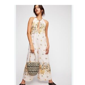 Free People Cream and Yellow Floral Jumpsuit